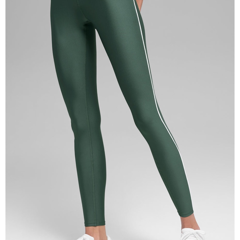 ALO Yoga High-Rise Deep Green Leggings with White Side Stripe